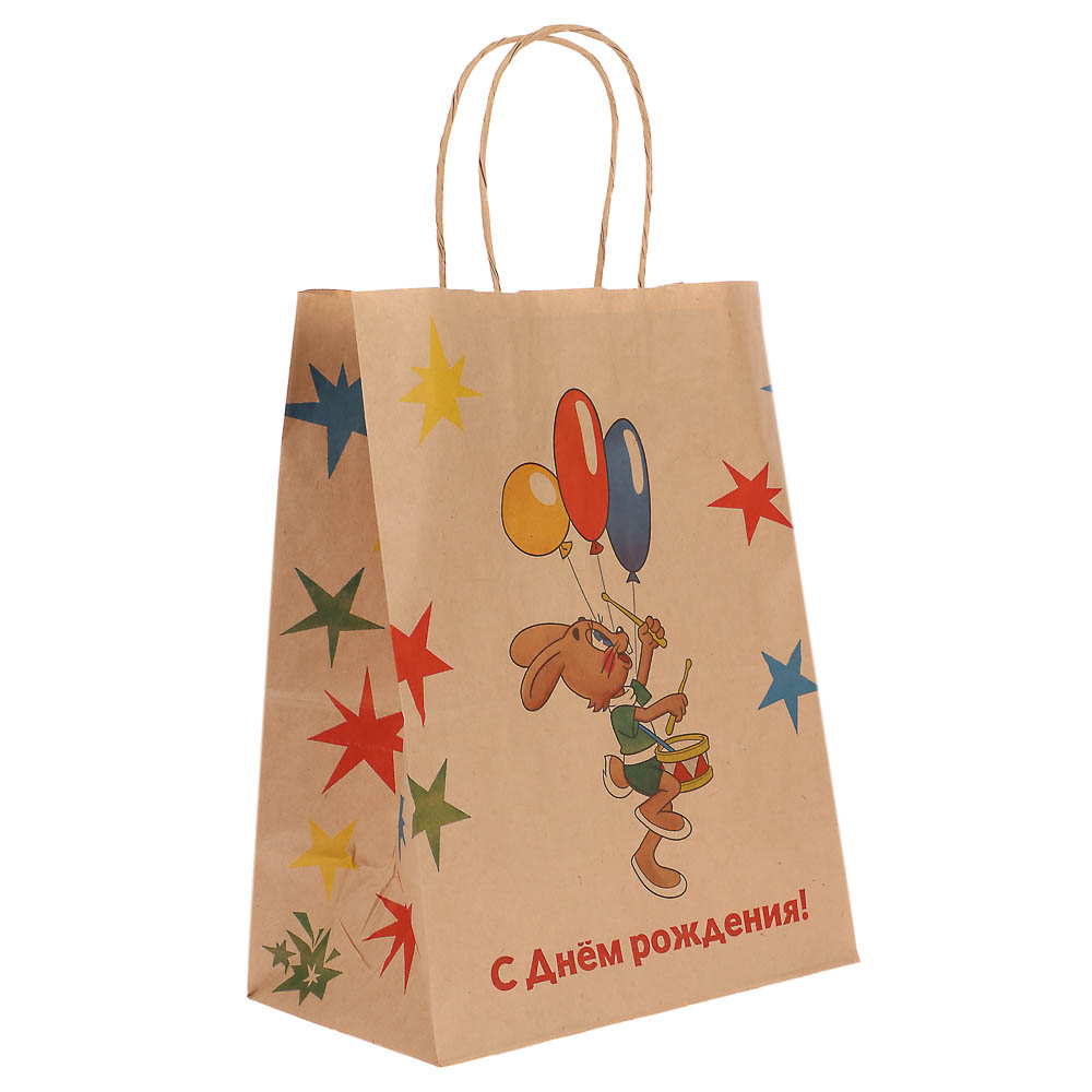 Пакет подарочный с кручеными ручками L 24х14х30см, "Ну, погоди! С Днём Рождения", в ассортименте, арт.№ 507-496