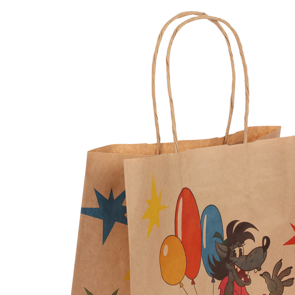 Пакет подарочный с кручеными ручками L 24х14х30см, "Ну, погоди! С Днём Рождения", в ассортименте, арт.№ 507-496