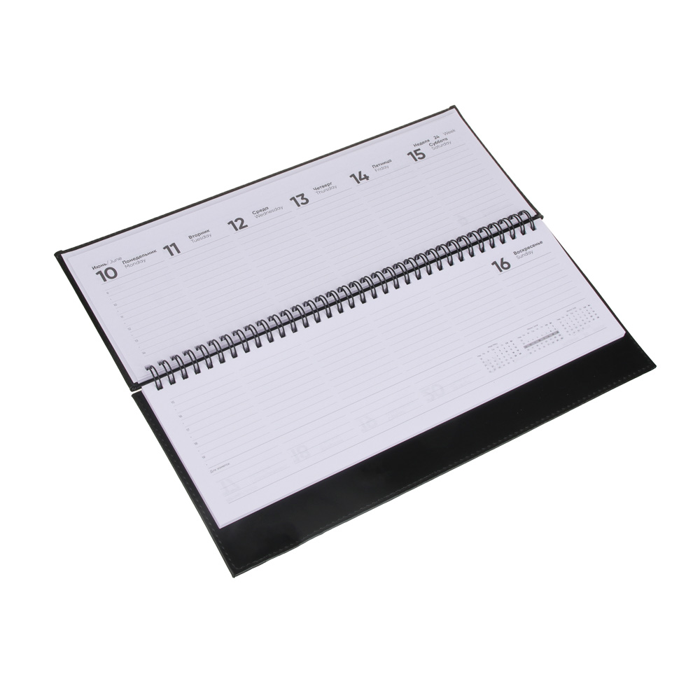 Планинг настольный на 2024 "ПРЕСТИЖ", 31x14,5см, 128 стр., тв.обложка, иск.кожа, спираль, черный, арт.№ 572-145