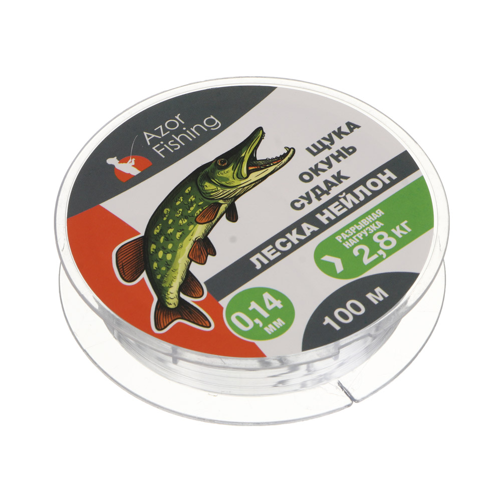 Леска "Щука, Окунь, Судак" тм AZOR FISHING, нейлон, 100м, 0,14мм, 2,8кг, серая, арт.№ 144-033