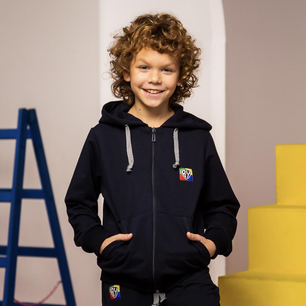BY Basic Толстовка на молнии детская, хлопок, цвет темно-синий, размер 146, арт.№ 833-031