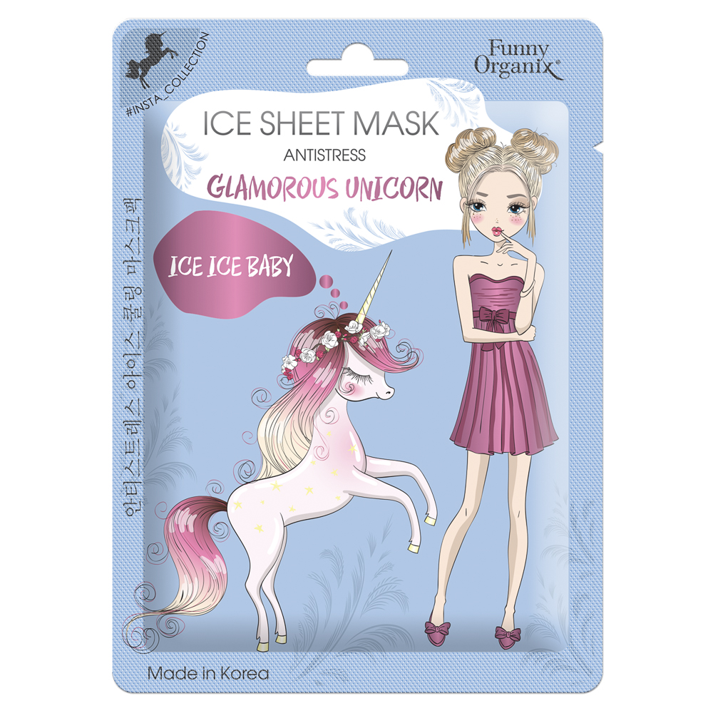 Маска тканевая ледяная, снимающая стресс кожи Funny Organix  GLAMOROUS UNICORN 25 г, арт.№ 022-242