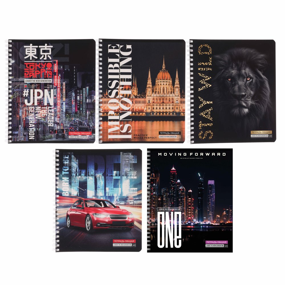 Тетрадь общая 48 листов в клетку, блок №2, обложка картон, спираль 5 дизайнов, арт.№ 578-157