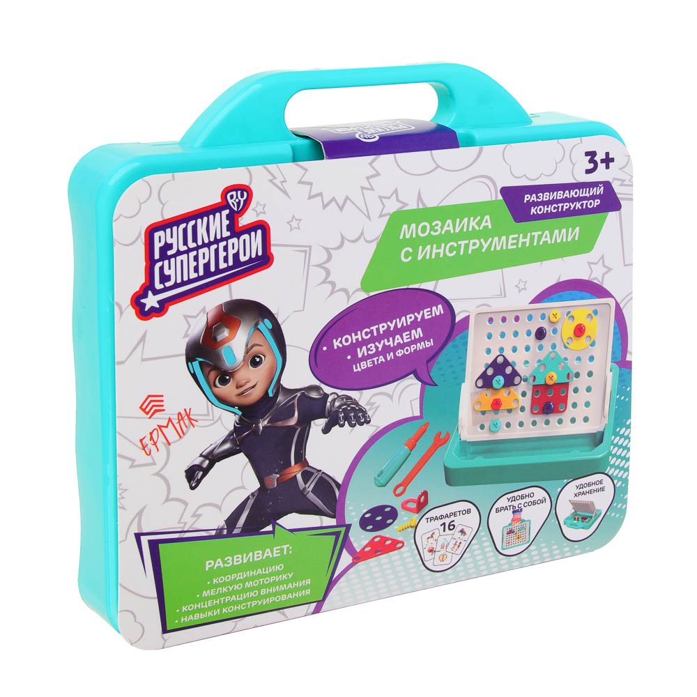 BY Развивающий конструктор-мозаика инструментами "Русские супергерои", PP, 19,4х3,2х19,4см, арт.№ 891-340