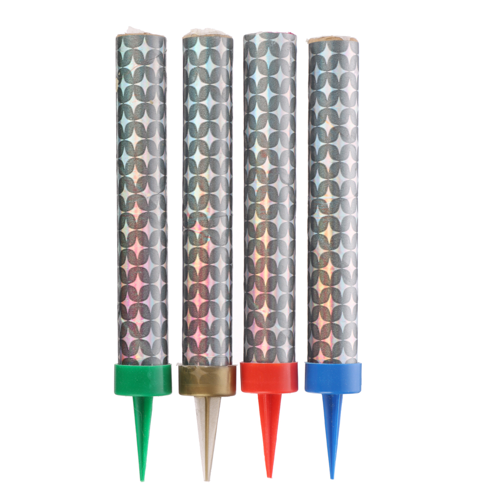 Фонтан свеча для торта, разноцветный поток искр: красн., зелен., синий, желт 10-12,5см. 30сек. 4 шт, арт.№ 506-254