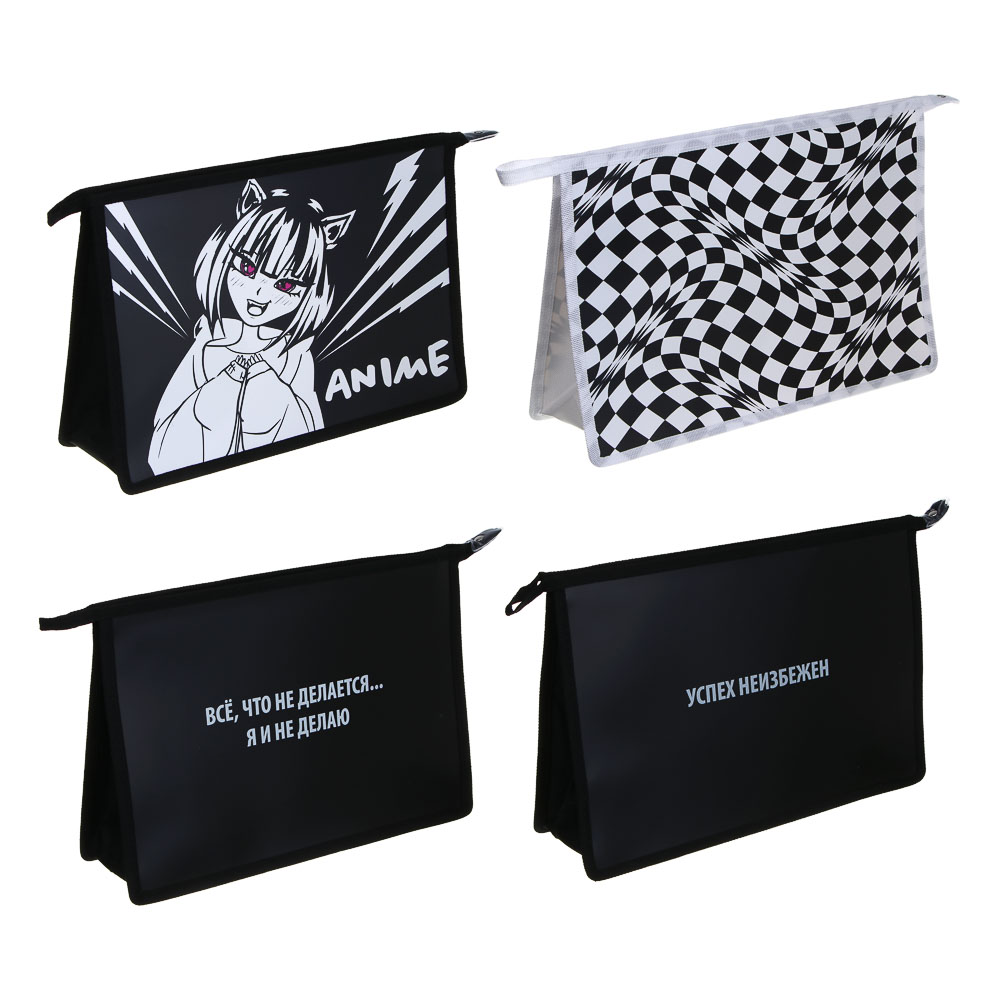 Папка для тетрадей, А4, 33х23,3х10см,"Оптик/Статусы/Аниме", на молнии, пластик, 4 дизайна, арт.№ 524-263