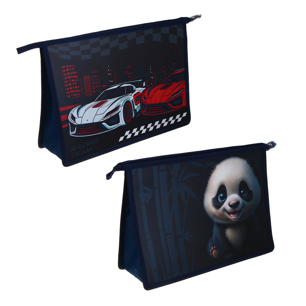 Папка для тетрадей, А4, 33х23,3см, "Рэйсинг Тим/Панда", расширение 10см, на молнии, пластик 0,4мм, арт.№ 524-264