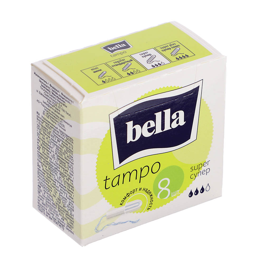 Тампоны женские гигиенические Bella tampo super, 3 капли, 8шт, арт.№ 943-012