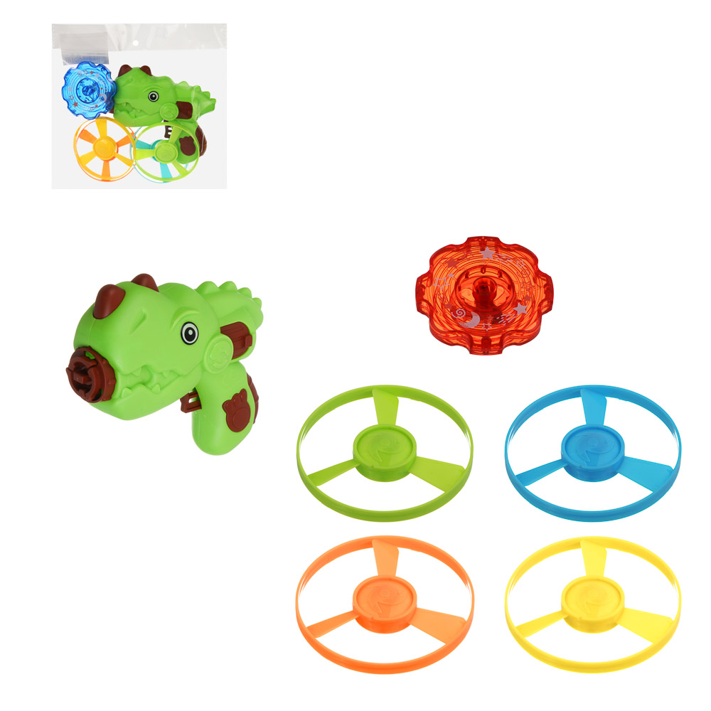 Запускалка "Динозаврик", 4 насадки, свет, 2хAG13, РР, арт.№ 900-046