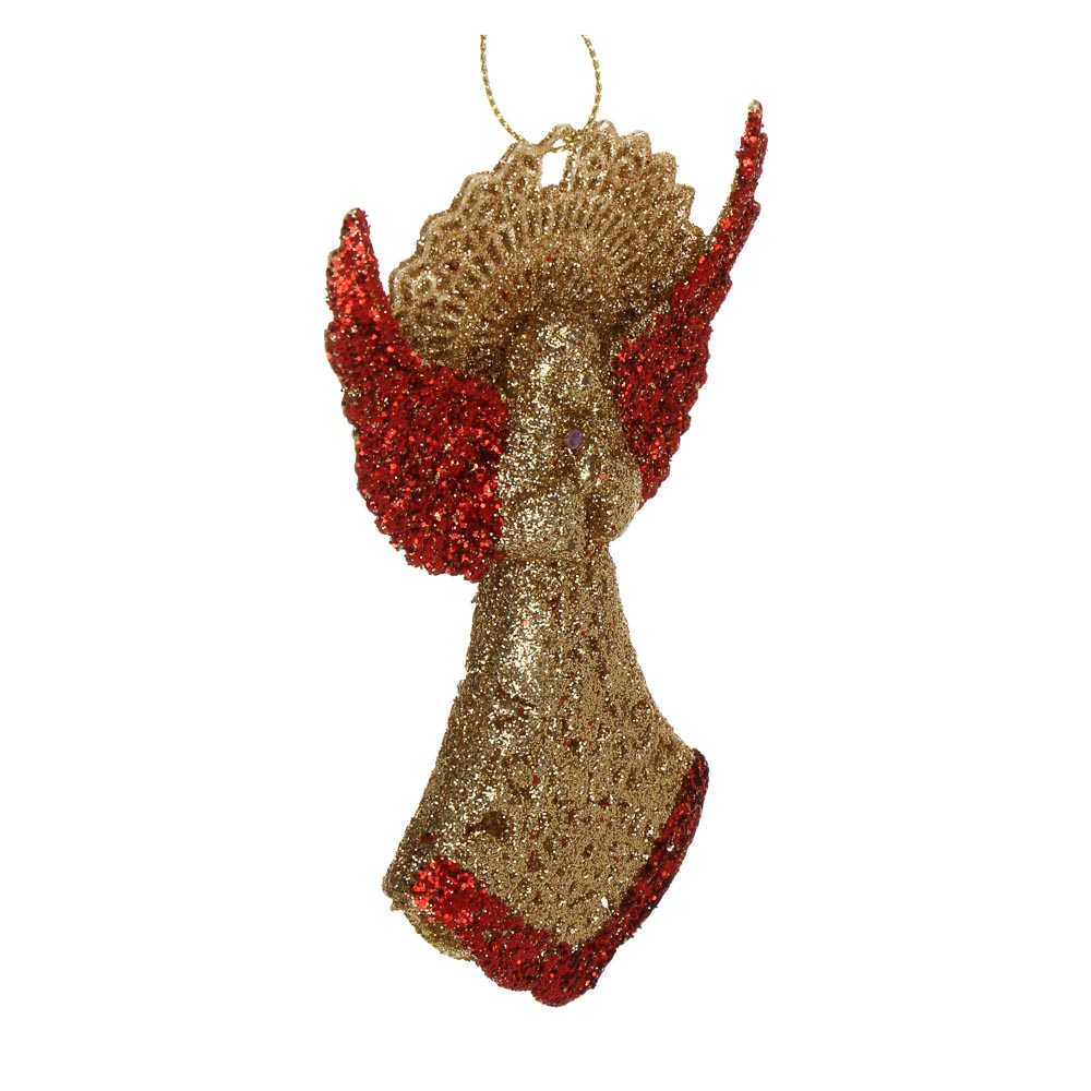 СНОУ БУМ Подвеска декоративная "Ангел" 13 см, пластик, глиттер, золото, красный, арт.№ 397-401