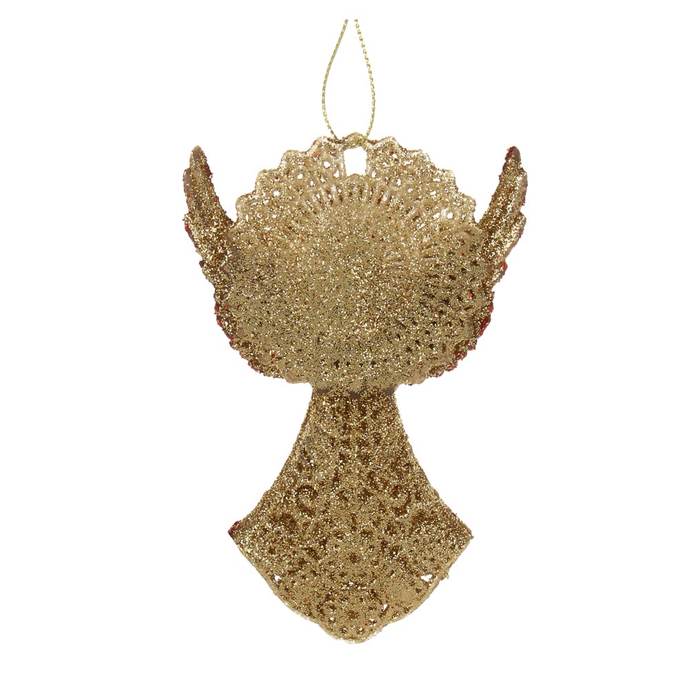 СНОУ БУМ Подвеска декоративная "Ангел" 13 см, пластик, глиттер, золото, красный, арт.№ 397-401
