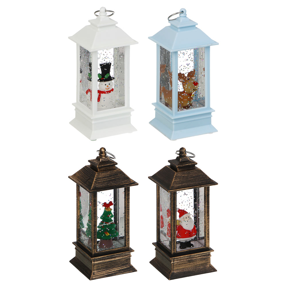 Светильник LED в виде фонаря со снегом 5,5x5,5х13 см СНОУ БУМ, PC, ABS, вода, 3хLR44, 1 режим, 4 дизайна, арт.№ 392-114