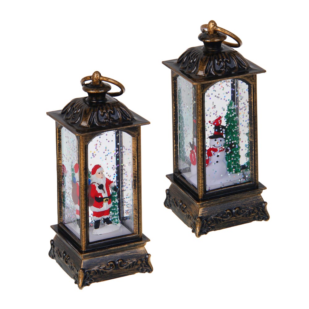 Светильник декоративный LED в виде фонаря со снегом 5x5x13 см СНОУ БУМ, PC, ABS, вода, 3хLR44, 1 режим, 2 дизайна, арт.№ 392-116