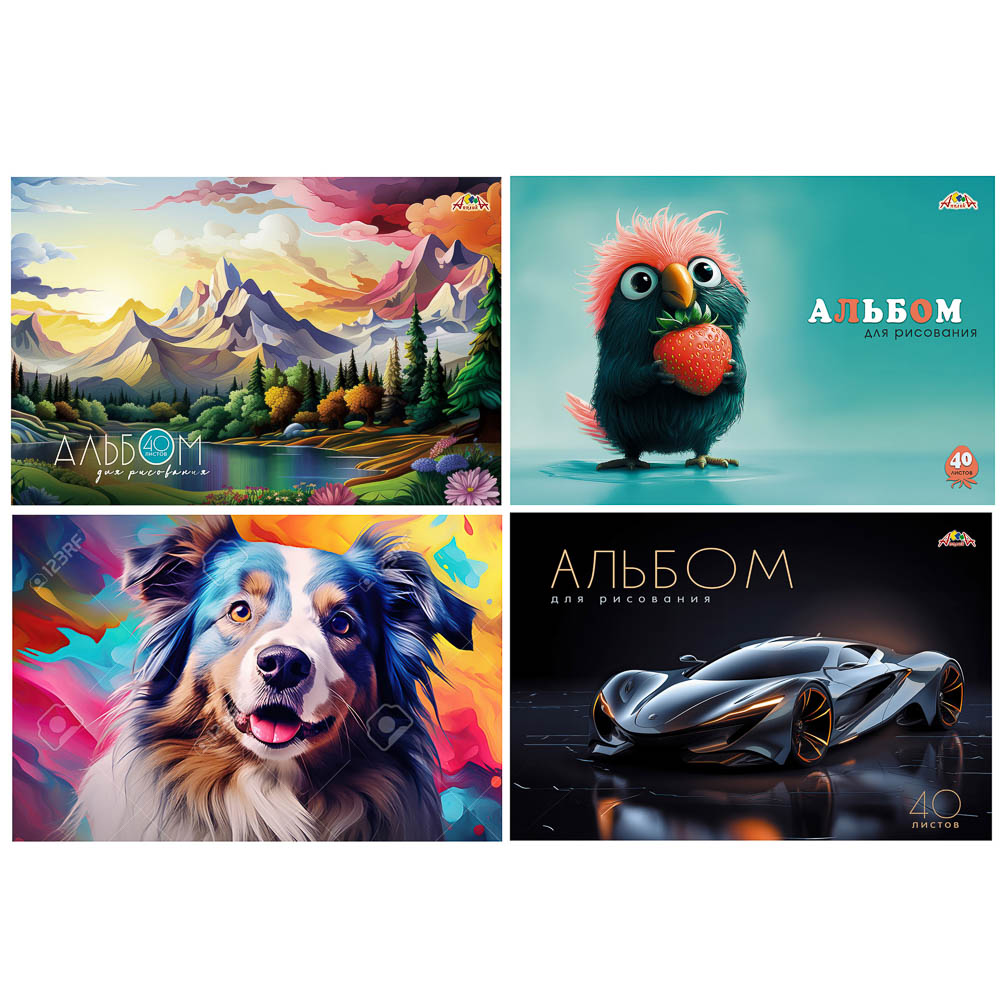 Альбом для рисования A4 40л., офсет 100г/м2, обл.картон, спираль, в ассортименте, арт.№ 515-088