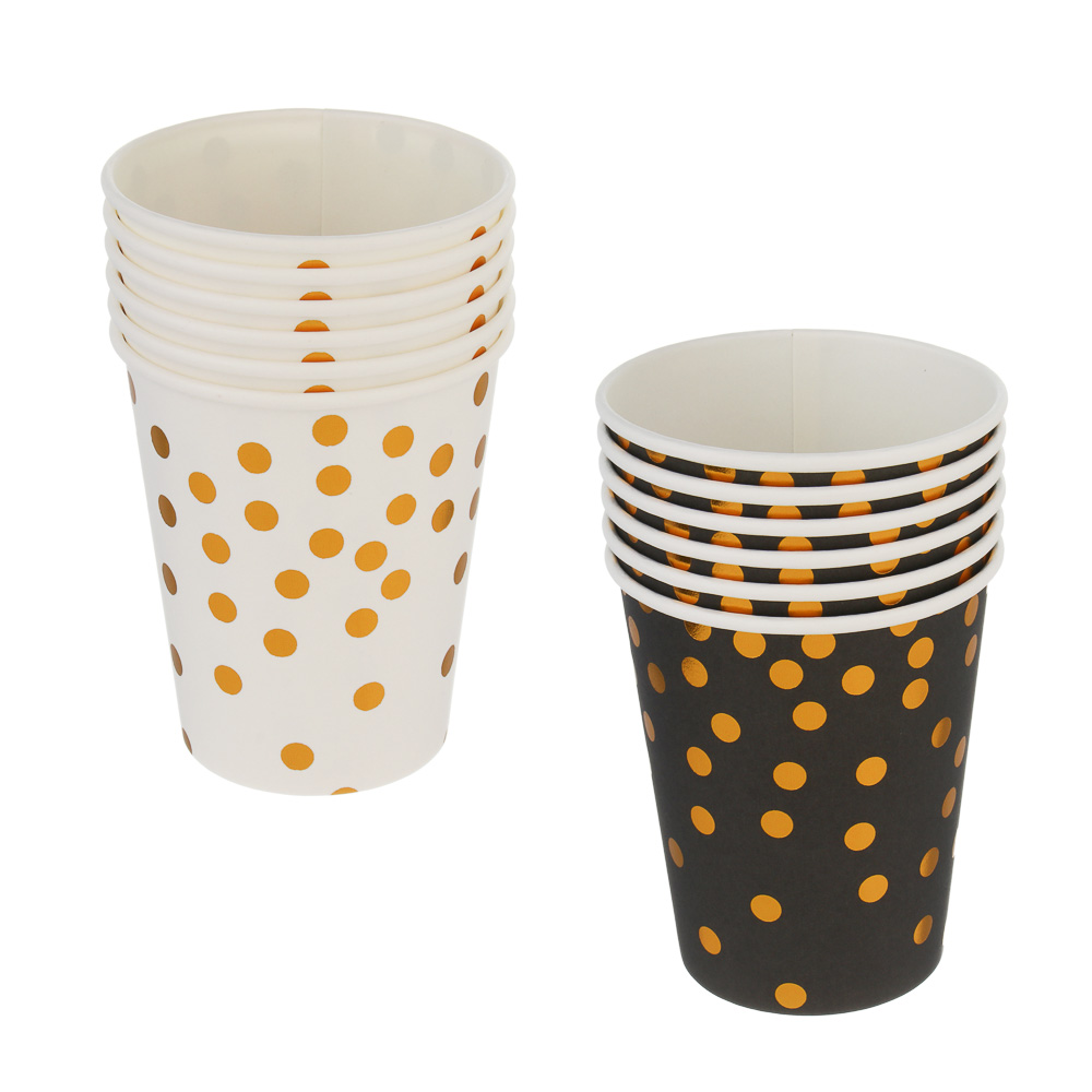 Fntastic Набор стаканов одноразовых, 6 шт, 250 мл, бумага, черный, белый, арт.№ 530-392