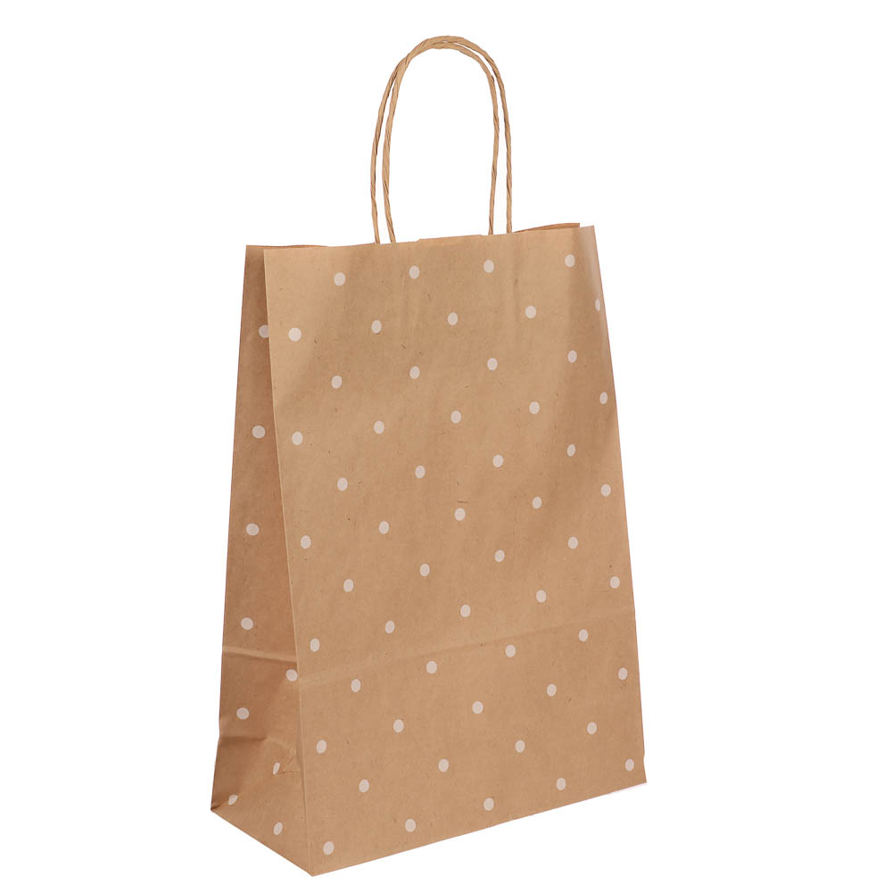 Пакет подарочный с кручеными ручками крафт 24x10,5x32 см, "Горошек", арт.№ 507-503