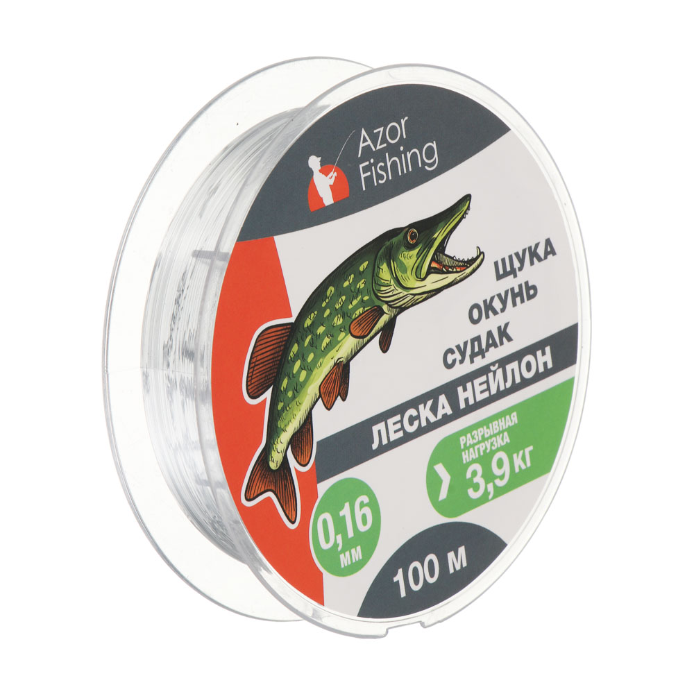 Леска "Щука, Окунь, Судак" тм AZOR FISHING, нейлон, 100м, 0,16мм, 3,9кг, серая, арт.№ 144-034