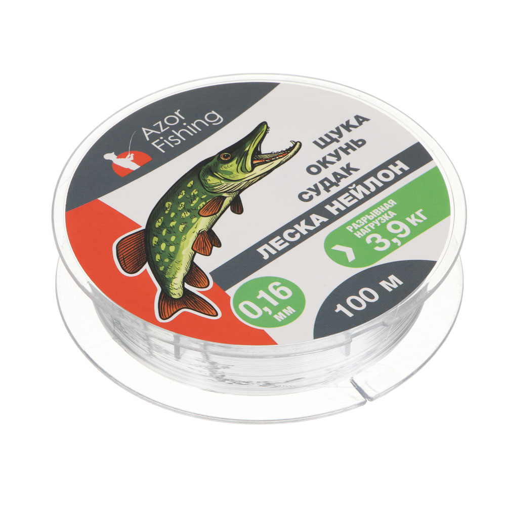 Леска "Щука, Окунь, Судак" тм AZOR FISHING, нейлон, 100м, 0,16мм, 3,9кг, серая, арт.№ 144-034