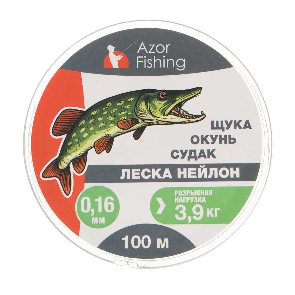 Леска "Щука, Окунь, Судак" тм AZOR FISHING, нейлон, 100м, 0,16мм, 3,9кг, серая, арт.№ 144-034