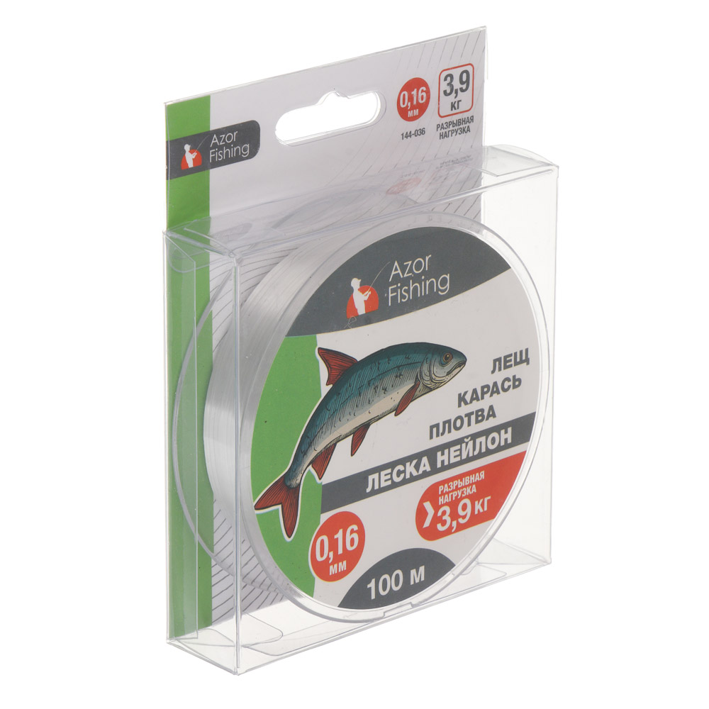 Леска "Лещ, Карась, Плотва" тм AZOR FISHING, нейлон, 100м, 0,16мм, 3,9кг, прозрачный, арт.№ 144-036
