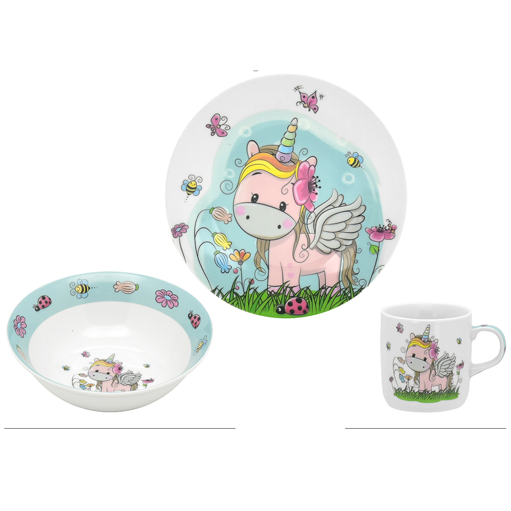 Набор посуды 3пр, тм MILLIMI Единорог, фарфор, арт.№ 829-235