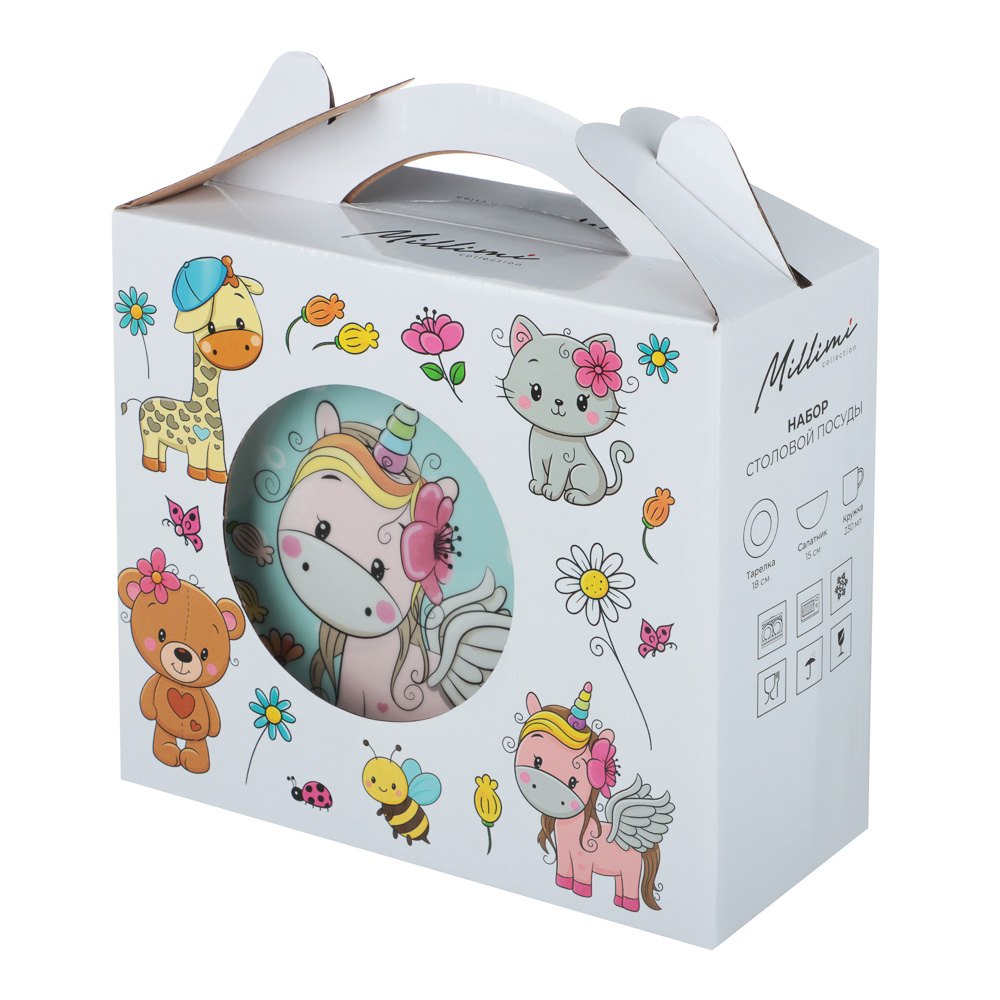 Набор посуды 3пр, тм MILLIMI Единорог, фарфор, арт.№ 829-235