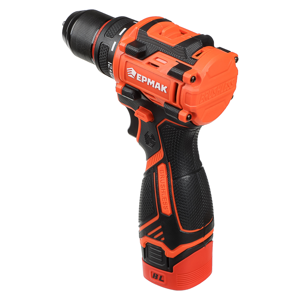 Дрель-Шуруповерт, тм ЕРМАК, аккумуляторная бесщеточная, в кейсе, 2 АКБ, 18в/2А, короткий корпус, арт.№ 691-089