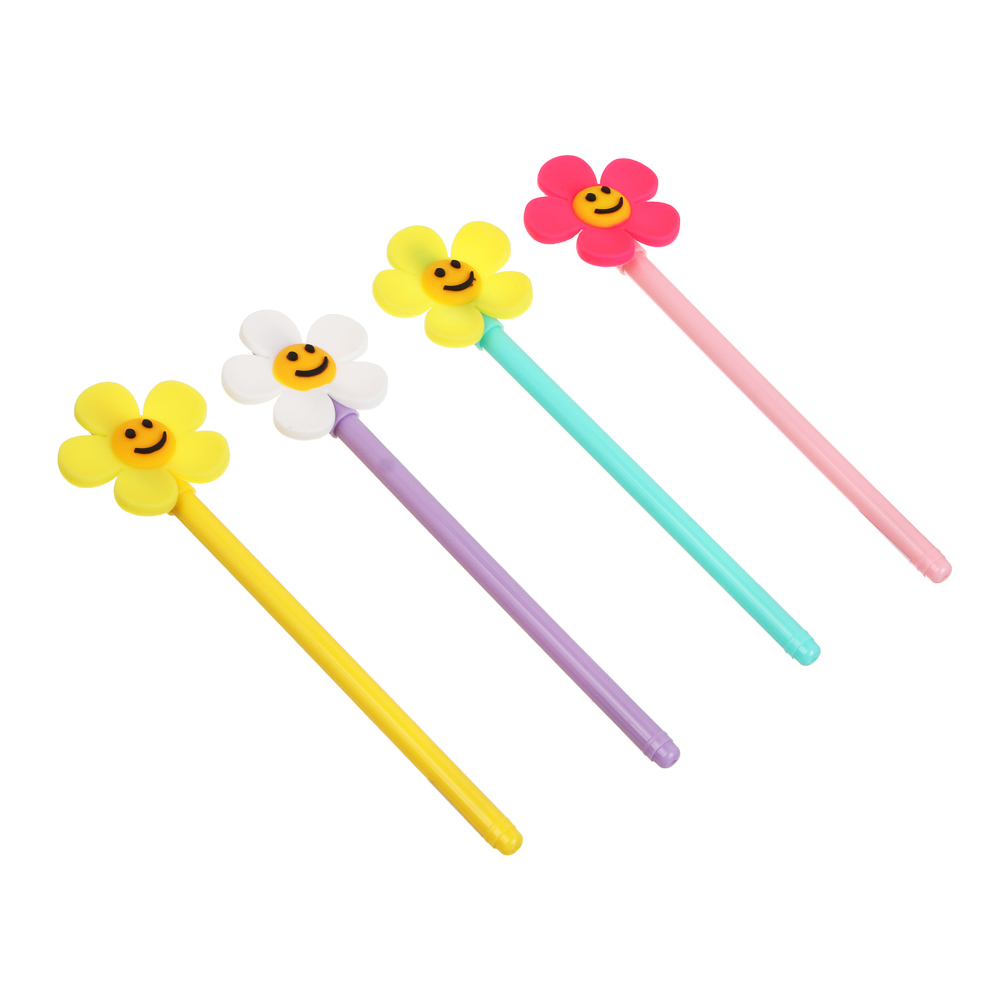 Ручка гелевая черная 0,7мм, с фигуркой "Цветочный смайл", 4 вида, шоу-бокс, арт.№ 591-340