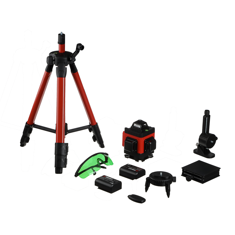 Уровень лазерный строительный РОКОТ, 360 4D, 16 лучей,2АКБ,пульт,з/у, штатив,платформа,пластина,кейс, арт.№ 916-410