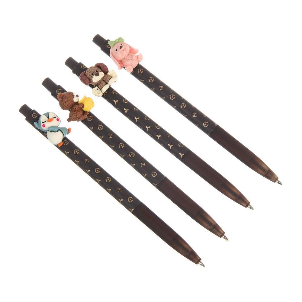 Ручка шариковая автоматическая синяя "Милые зверята", 4 вида, шоу-бокс, арт.№ 591-298