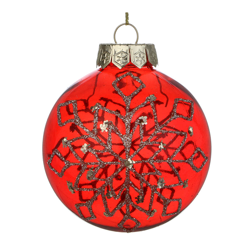 СНОУ БУМ Шар пластик со снежинкой 8 см, красный, арт.№ 373-614