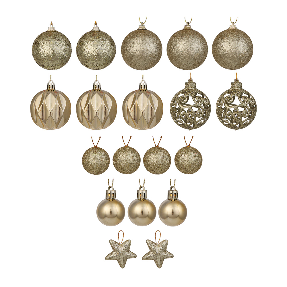 СНОУ БУМ Набор шаров и украшений 19 шт, 3см и 6см, золотой, арт.№ 309-071