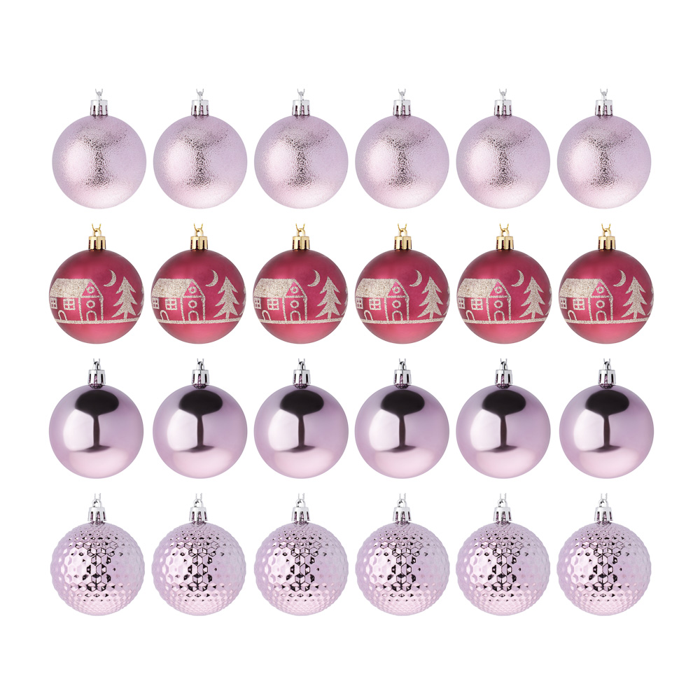 СНОУ БУМ Набор шаров 6 см, 24 шт, пластик, глиттер, 26-205, арт.№ 309-075