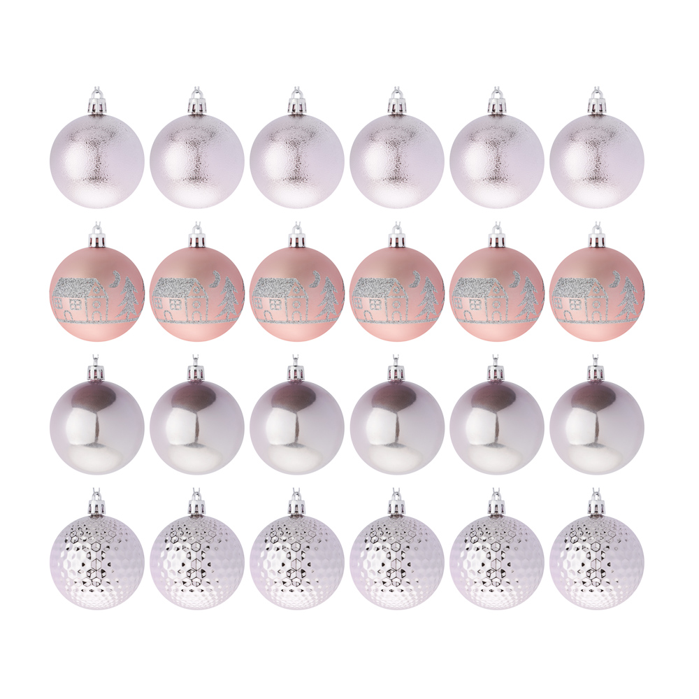 СНОУ БУМ Набор шаров 6 см, 24 шт, пластик, глиттер, 26-206, арт.№ 309-076