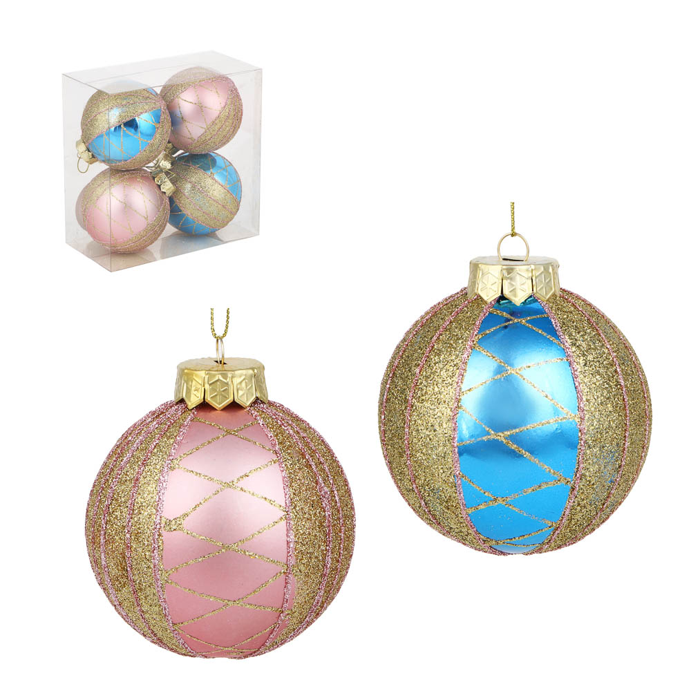 СНОУ БУМ Набор шаров 4x8 см, лавандовый, синий, пластик, арт.23-36, арт.№ 373-397