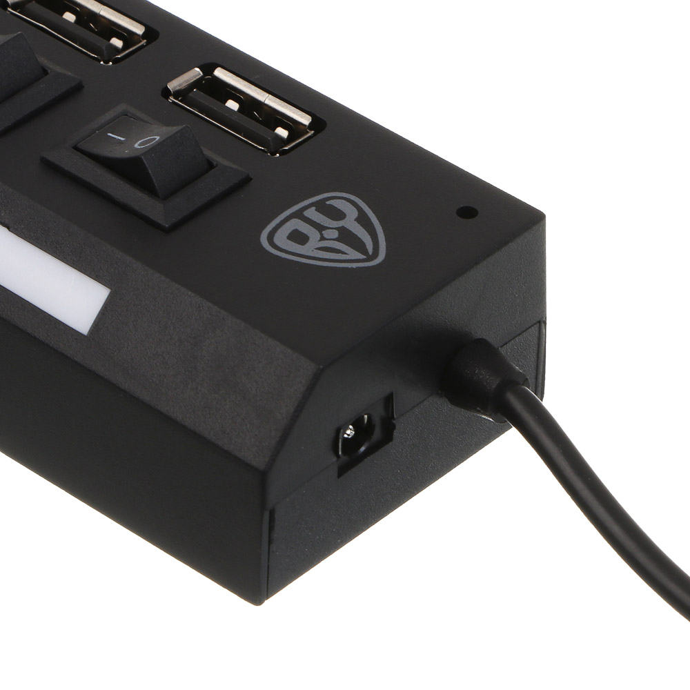 USB-хаб 7xUSB2.0 BY с выключателями, кабель USB(A) 15см, пластик, чёрный, арт.№ 405-107