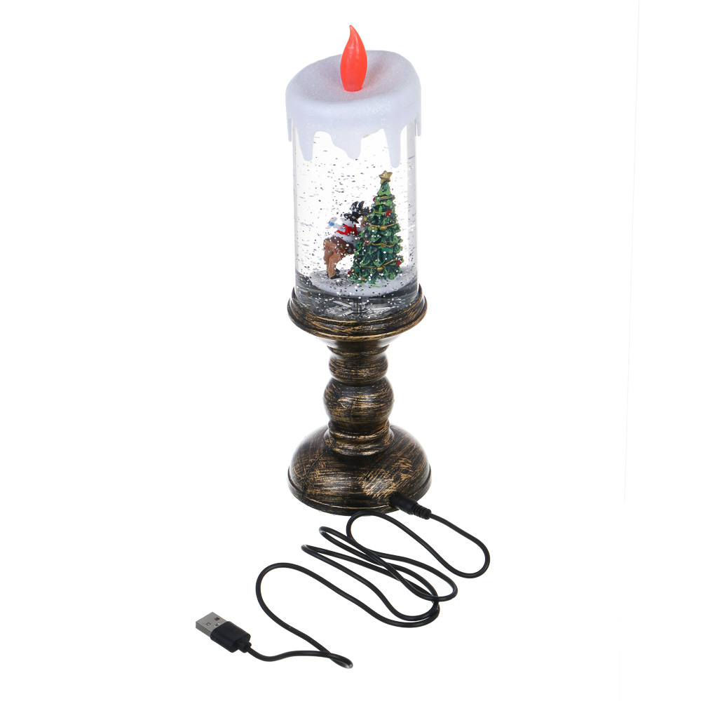 Светильник декоративный LED в виде свечи со снегом СНОУ БУМ, 8х8х27 см, 2 режима, PC, ABS, вода, 3хAAA/USB, 3 дизайна, арт.№ 185-115