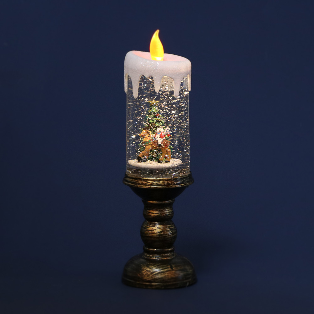 Светильник декоративный LED в виде свечи со снегом СНОУ БУМ, 8х8х27 см, 2 режима, PC, ABS, вода, 3хAAA/USB, 3 дизайна, арт.№ 185-115