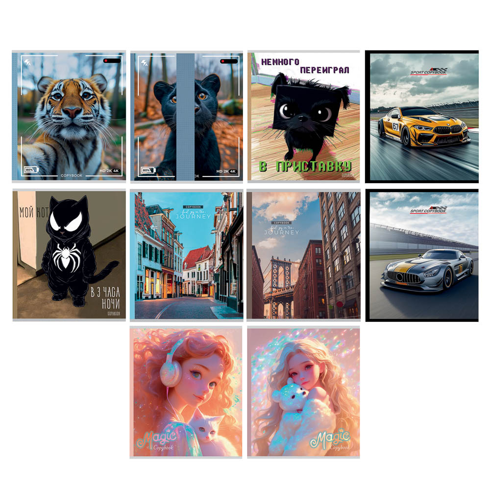 Тетрадь 48 л., А5, в клетку, БЕЛЫЕ ЛИСТЫ, обложка картон, скрепка, ВД-лак, арт.№ 578-190