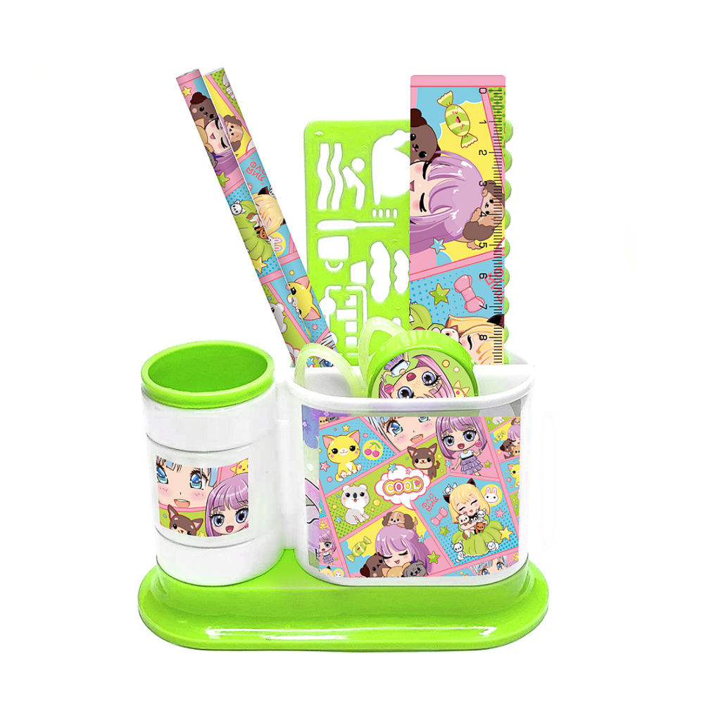 Кавай Органайзер канц. 4 отд., 7 пр.:(ножн., 2 кар., точилка, трафарет, линейка, подст.), пласт, арт.№ 234-004