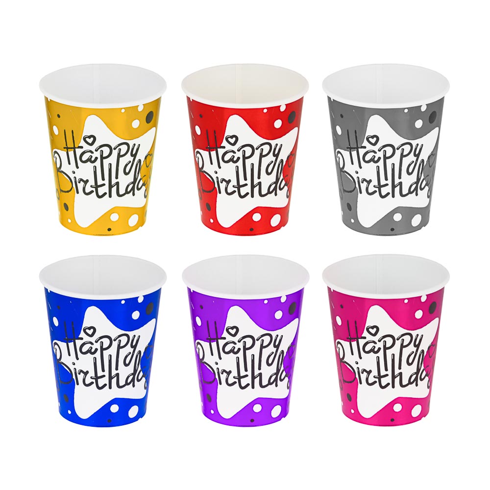 Набор бумажных стаканов тм Fntastic, 6 шт, 250мл, фольгирование, 6 цветов, арт.№ 530-241