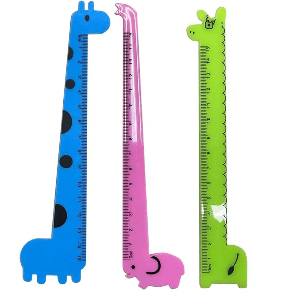 FLOMIK Линейка 15см, фигурная, в форме животных, пластик, яркие цвета, 3 дизайна, пакет с подвесом, арт.№ 612-010