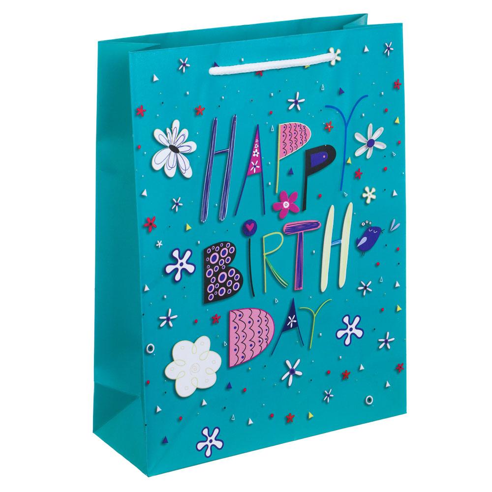 Пакет подарочный бумажный, M 18x24x7 см, 128 гр, 4 дизайна, С Днем Рождения, арт.№ 507-333