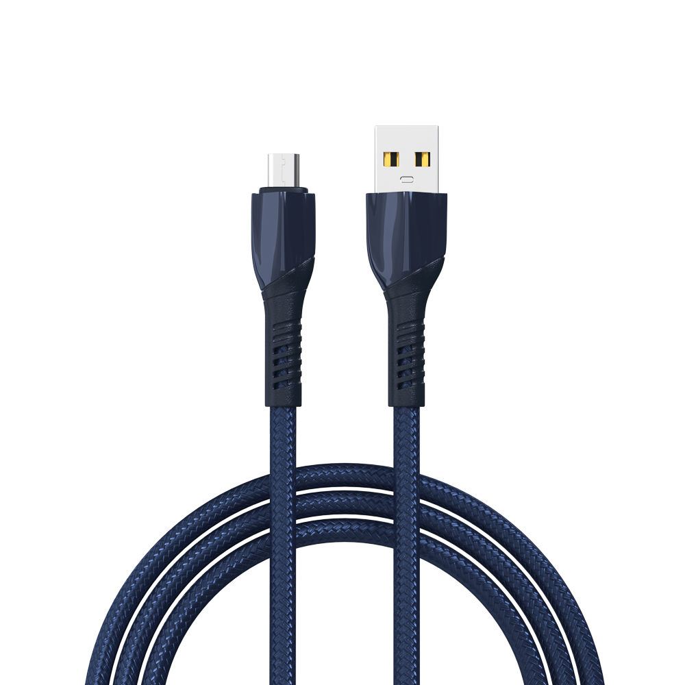 Кабель для зарядки USB(A)-microUSB BY Navy, 1м, Быстрая зарядка 3А, QC, PD 20Вт, тканевый, синий, арт.№ 931-037
