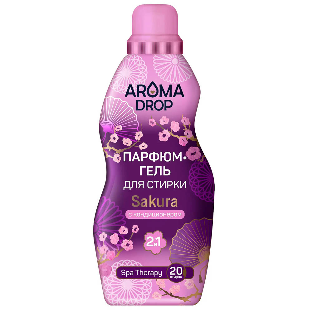 Парфюмированный гель для стирки AROMA DROP SPA THERAPY 2в1 с кондиционером Sakura, 1000г, арт.№ 955-005