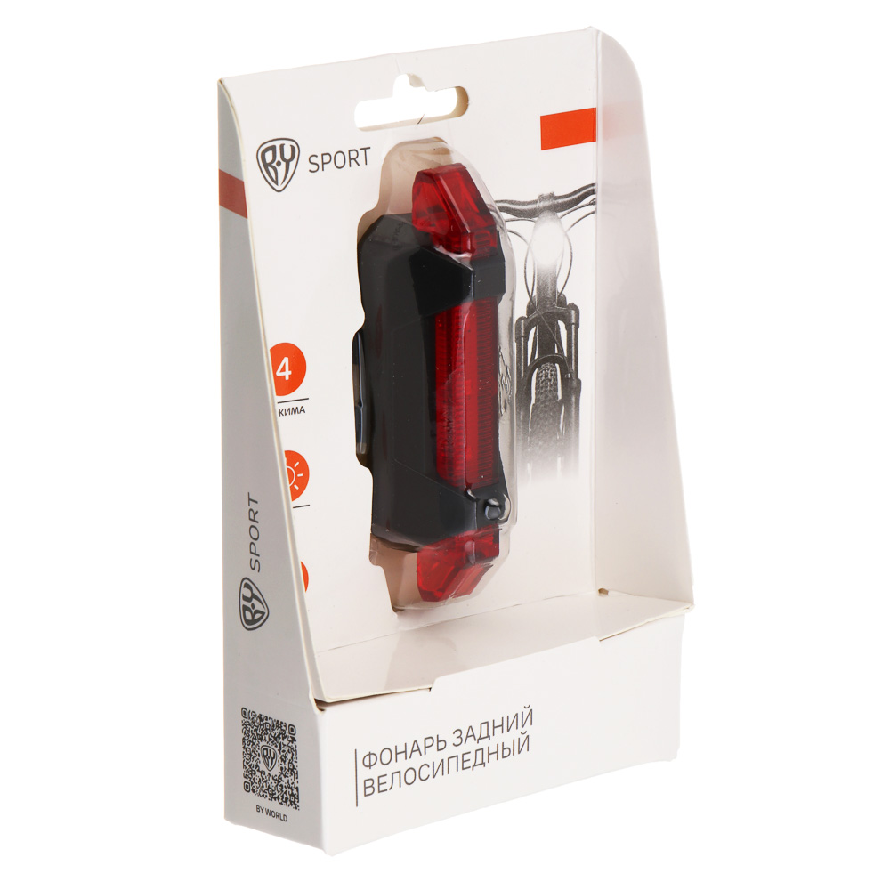 Фонарь велосипедный задний, тм BY SPORT, 4 режима, 5LED, USB 3.7V, арт.№ 195-001