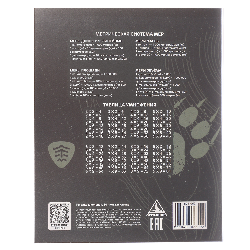 Тетрадь школьная 24 листа в клетку BY Русские Супергерои, офсет, обложка пластик, скрепка, 4 дизайна, арт.№ 801-062