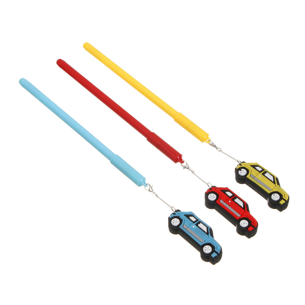 Ручка гелевая черная 0,7мм, с силиконовой подвеской "Авто", 3 цвета, шоу-бокс, арт.№ 591-343