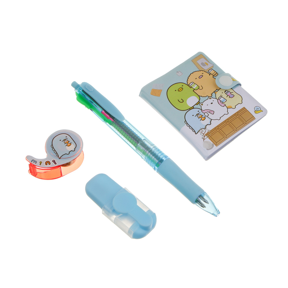 Набор канц. 4 предмета (блокнот, 4-цв.шар.ручка, маркер-текст., клейкая лента) уп. 11х19,5см, 3 диз., арт.№ 532-103