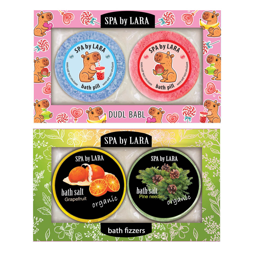 Подарочный набор Spa by lara Соль шипучая для ванн 2x80гр, 2 вида, арт.№ 953-081